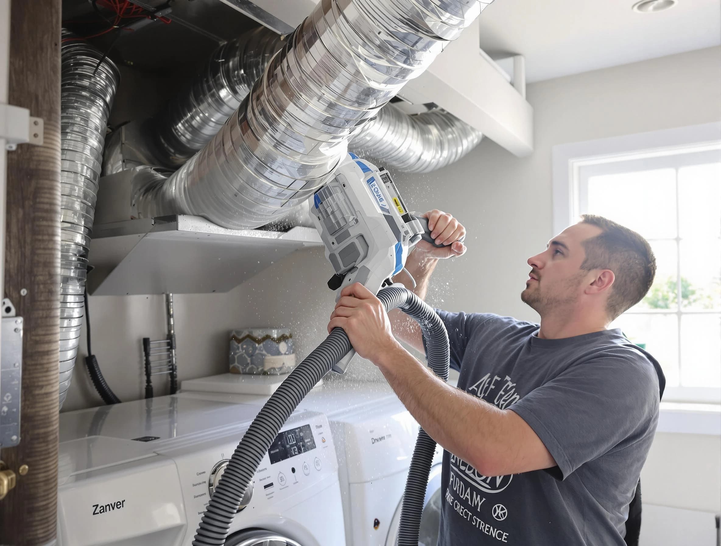 Fairmount Dryer Vent Cleaning specialist cleaning deep within a dryer vent duct system in Fairmount