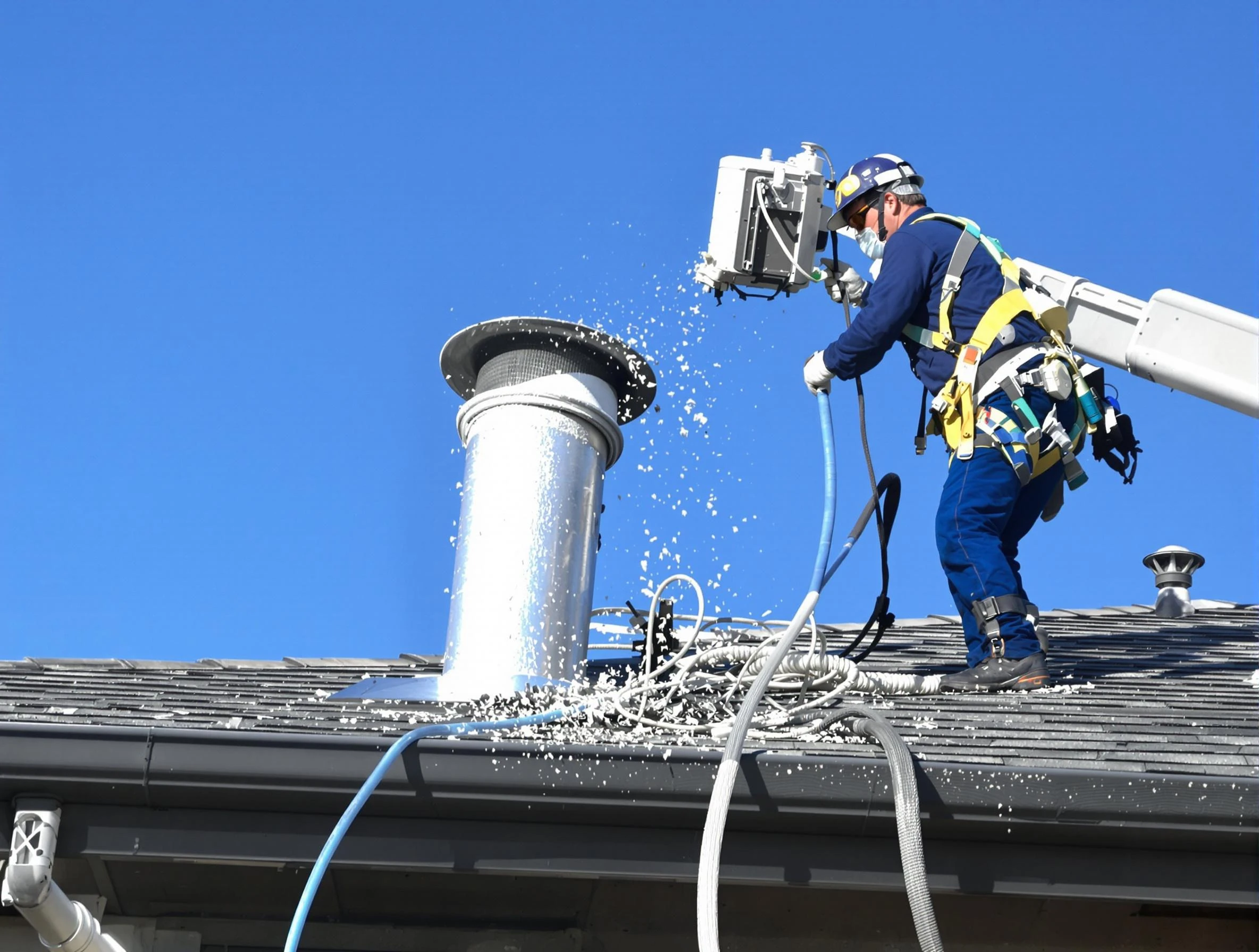 Fairmount Dryer Vent Cleaning certified technician safely cleaning a roof-mounted dryer vent in Fairmount
