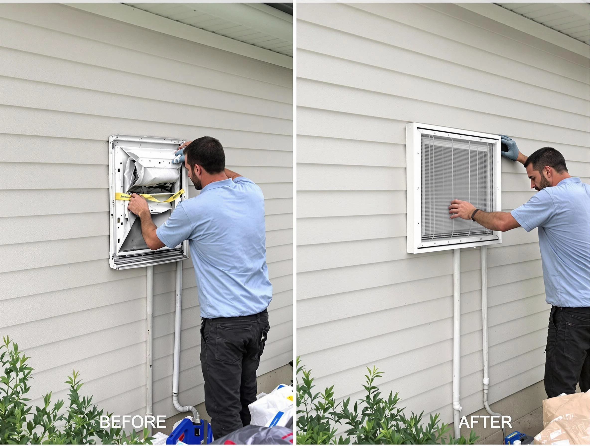 Fairmount Dryer Vent Cleaning technician installing high-quality dryer vent cover at a residential property in Fairmount